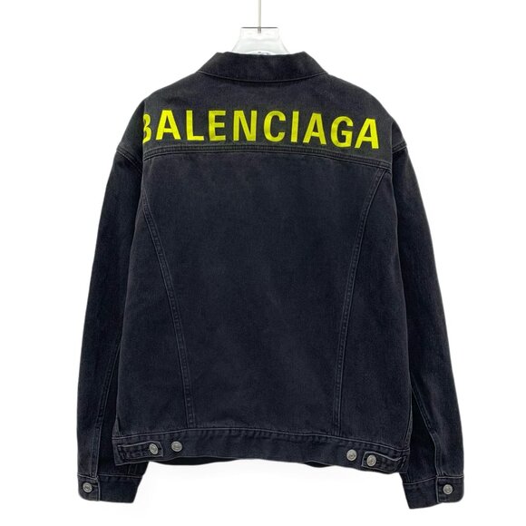 Balenciaga Black Cotton-Blend Denim Jacket Single-Breasted Long Sleeves Lapel Co - Picture 10 of 10